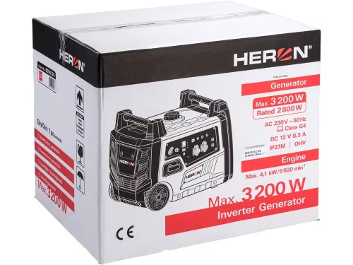 Heron, benzinmotoros áramfejlesztő, kézi indítás, 3,0 kVA, 230V, 1 fázisú, inverteres